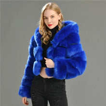 Load image into Gallery viewer, Deep Blue Mink Hooded Coat
