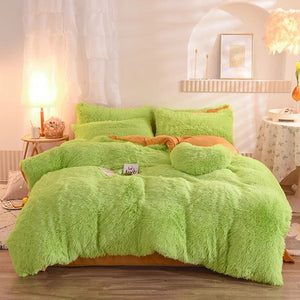 5 Piece Plush Bedding- lime green