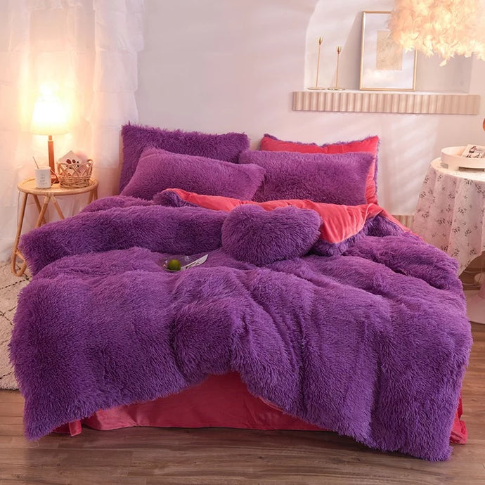 5 Piece Plush Bedding- Hot Purple