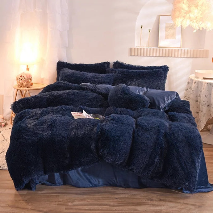 5 Piece Plush Bedding- Dark Blue