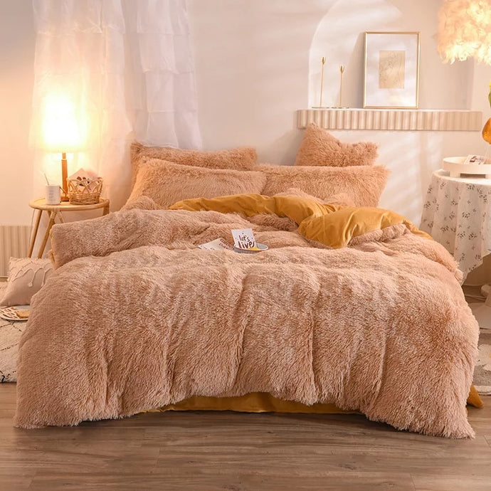 5 Piece Plush Bedding- Teddy Bear Tan