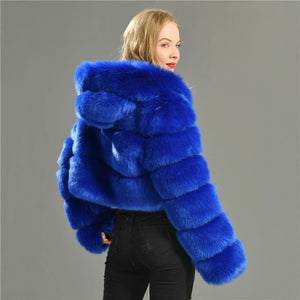 Deep Blue Mink Hooded Coat